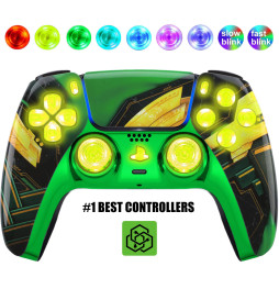 Green Ragnar Silent Modz LED Light-Up Buttons Wireless Custom Controller for PS5