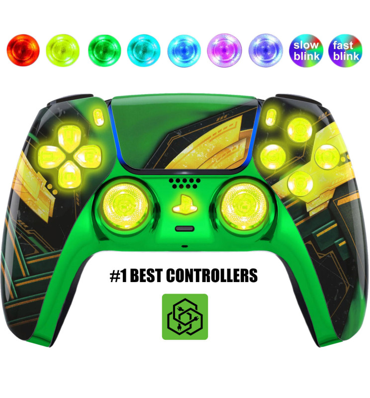 Green Ragnar Silent Modz LED Light-Up Buttons Wireless Custom Controller for PS5