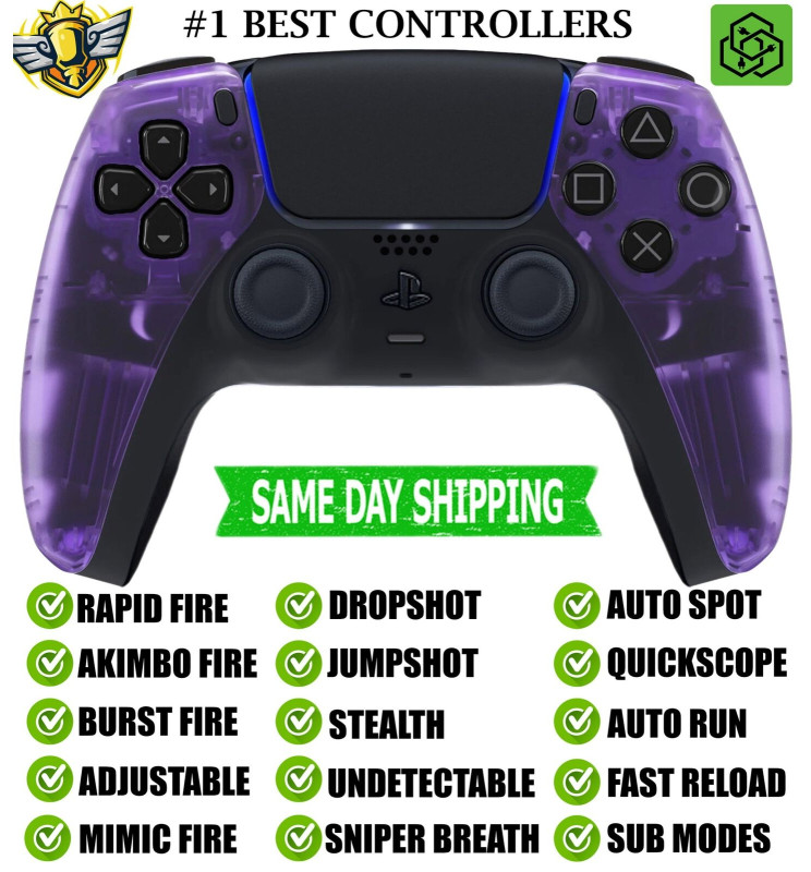 Clear Purple Silent Modz New Rapid Fire Mod Wireless Modded Controller for PS5