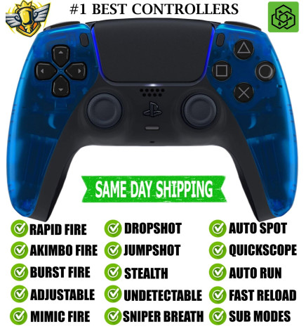 Clear Blue Silent Modz New Rapid Fire Mod Wireless Modded Controller for PS5