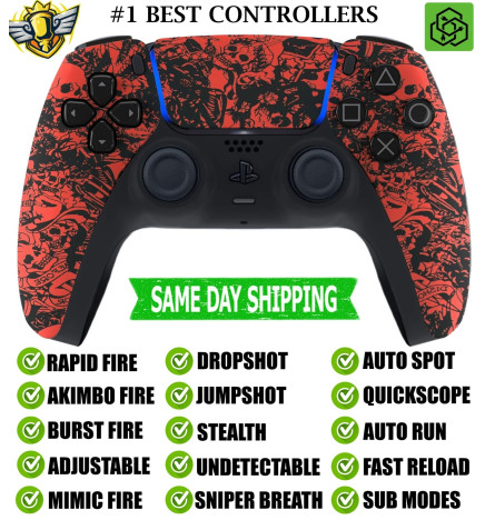 Red Skulls Silent Modz New Rapid Fire Mod Wireless Modded Controller for PS5