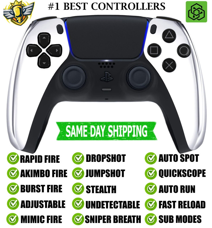 Silver Chrome Silent Modz New Rapid Fire Wireless Modded Controller for PS5