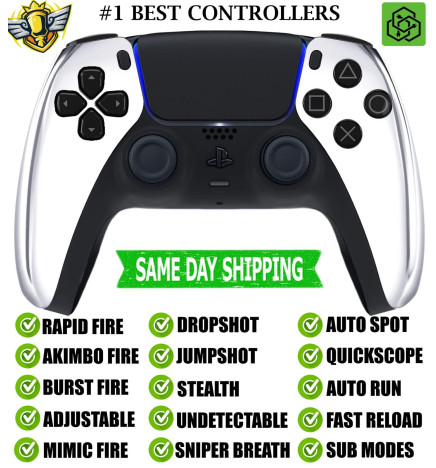 Silver Chrome Silent Modz New Rapid Fire Wireless Modded Controller for PS5
