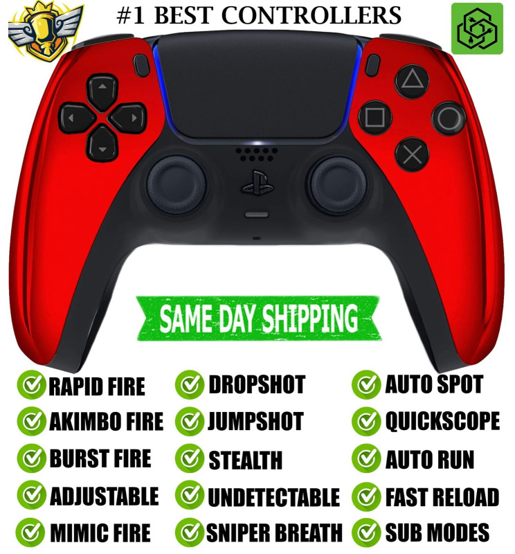 Red Chrome Silent Modz New Rapid Fire Best Wireless Modded Controller for PS5
