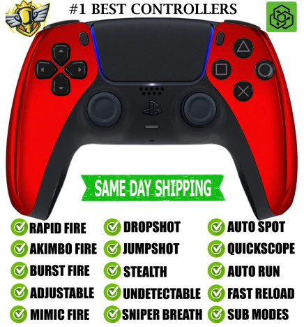 Red Chrome Silent Modz New Rapid Fire Best Wireless Modded Controller for PS5