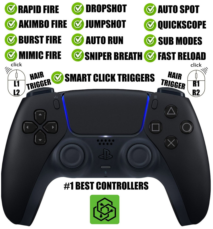 Black Pro Competition Smart Click Hair Triggers Best Modded Controller for PS5