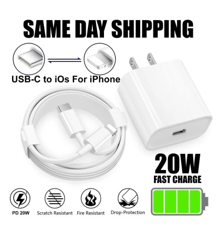 Fast Charger Cord USB-C Power Adapter PD 20W For iPhone 14 13 12 11 Pro Max iPad