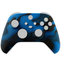 Blue Black Camo Soft Touch Faceplate Shell Case For Xbox Series X/S Controller
