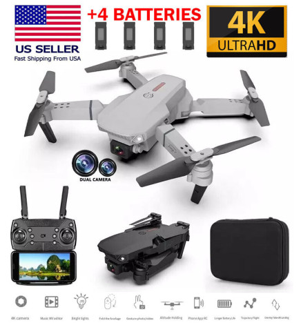 E88 Pro 2023 New Mini Drones w/ Dual Camera WIFI HD 4K Drone Quadcopter Toys RC