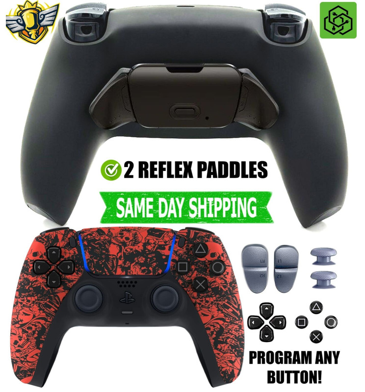 Red Skulls Pro Two Competition Reflex Paddles Silent Modz Controller for PS5 OEM
