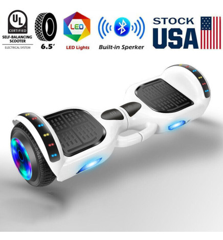 White Self Balancing Electric Scooter Board 6.5" Kids Bluetooth UL2272 Certified