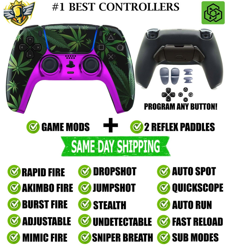 Purple Haze V2 Pro Modded + 2 Reflex Paddles Silent Modz Controller for PS5 OEM