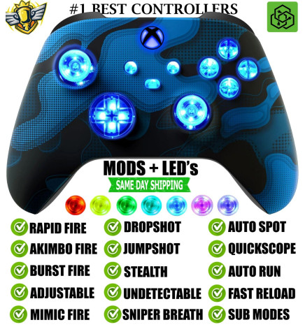 MODS + LEDs Camo Blu Rapid Fire Wireless Modded Controller for Xbox Series X S