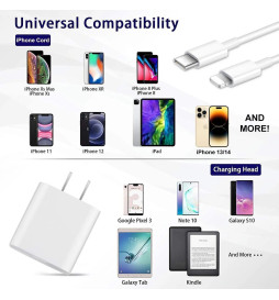 Fast Charger Cord USB-C Power Adapter PD 20W For iPhone 14 13 12 11 Pro Max iPad