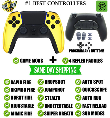 Gold Chrome Pro V4 Modded + 4 Paddles Silent Modz Wireless Controller for PS5