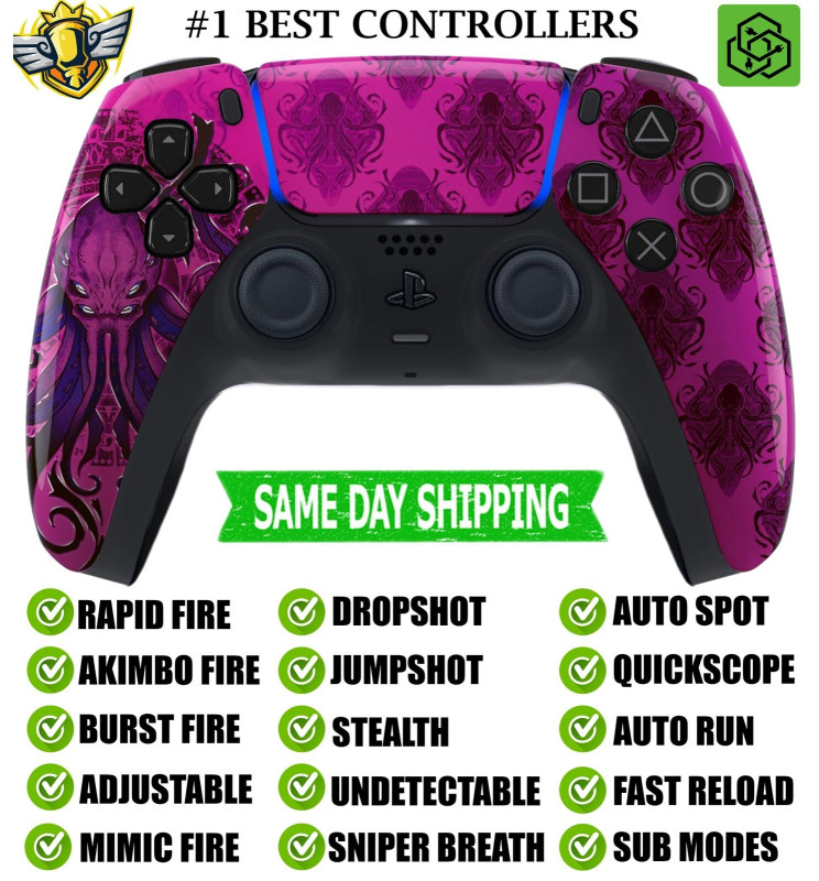 Purple Cthulhu Silent Modz Rapid Fire Mod Wireless Modded Controller for PS5