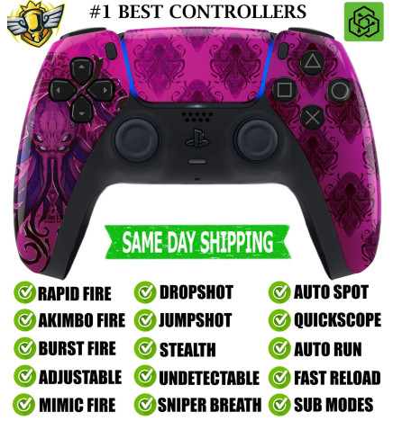 Purple Cthulhu Silent Modz Rapid Fire Mod Wireless Modded Controller for PS5