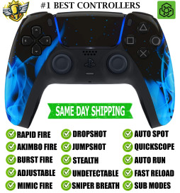 Glossy Blue Flames Silent Modz Rapid Fire Mod Wireless Modded Controller for PS5