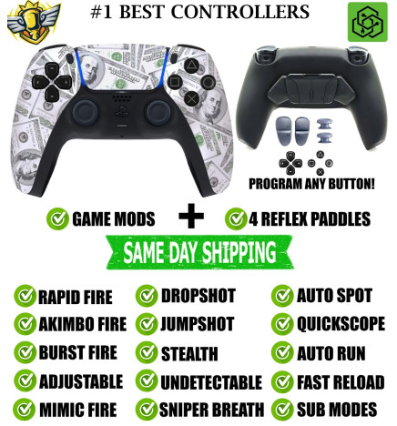 Soft Big Money Pro V4 Modded + 4 Paddles Silent Modz Wireless Controller for PS5