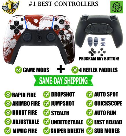 Blood Zombie Pro V4 Modded + 4 Paddles Silent Modz Wireless Controller for PS5