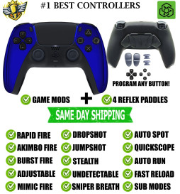 Blue Chrome Pro V4 Modded + 4 Paddles Silent Modz Wireless Controller for PS5