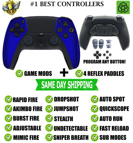 Blue Chrome Pro V4 Modded + 4 Paddles Silent Modz Wireless Controller for PS5