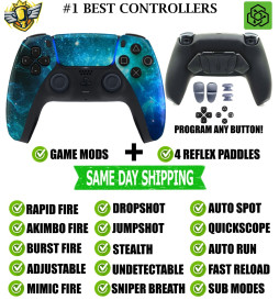 Blue Nebula Pro V4 Modded + 4 Paddles Silent Modz Wireless Controller for PS5