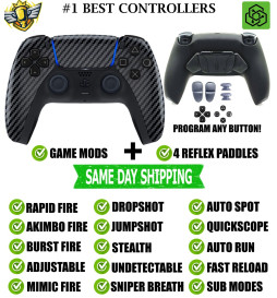 Carbon Fiber Pro V4 Modded + 4 Paddles Silent Modz Wireless Controller for PS5