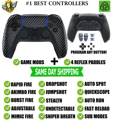 Carbon Fiber Pro V4 Modded + 4 Paddles Silent Modz Wireless Controller for PS5