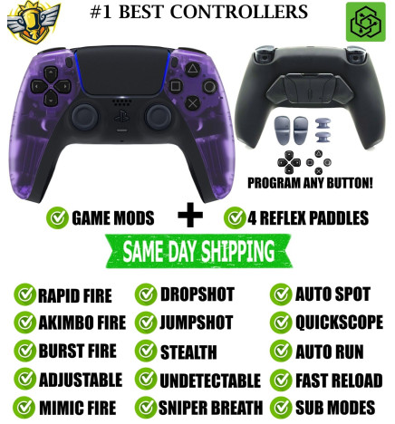 Clear Purple Pro V4 Modded + 4 Paddles Silent Modz Wireless Controller for PS5