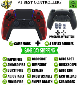 Clear Red Pro V4 Modded + 4 Paddles Silent Modz Wireless Controller for PS5