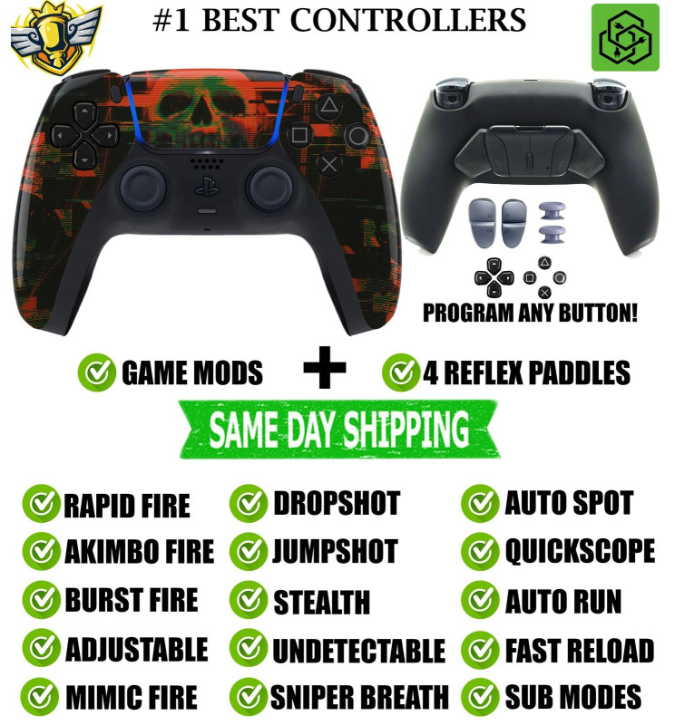 Cyber Skull Pro V4 Modded + 4 Paddles Silent Modz Wireless Controller for PS5
