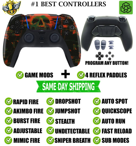 Cyber Skull Pro V4 Modded + 4 Paddles Silent Modz Wireless Controller for PS5