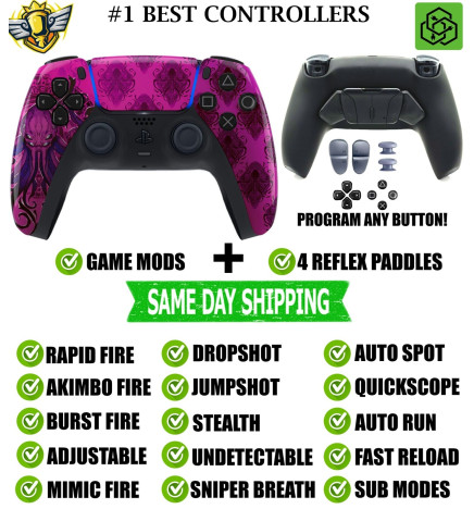 Purple Cthulhu Pro V4 Modded+4 Paddles Silent Modz Wireless Controller for PS5