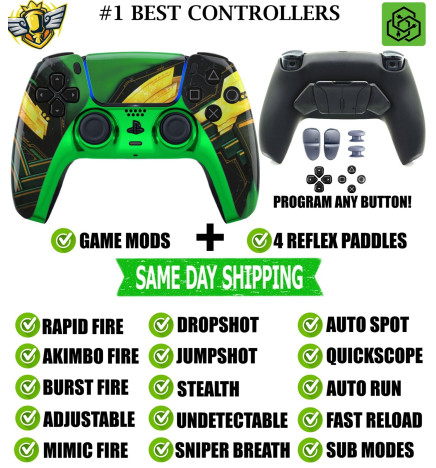 Green Ragnarök Pro V4 Modded+4 Paddles Silent Modz Wireless Controller for PS5