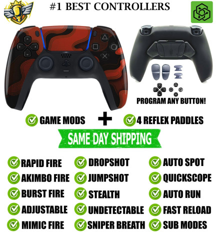 Red Digital Camo Pro V4 Modded+4 Paddles Silent Modz Wireless Controller for PS5