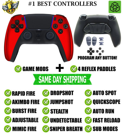 Red Chrome Pro V4 Modded+4 Paddles Silent Modz Wireless Controller for PS5