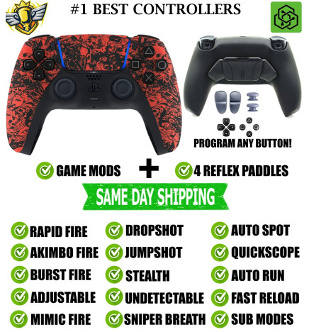 Red Skulls Pro V4 Modded+4 Paddles Silent Modz Wireless Controller for PS5