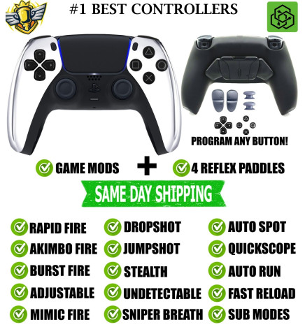 Silver Chrome Pro V4 Modded+4 Paddles Silent Modz Wireless Controller for PS5