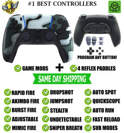 White Digital Camo Pro V4 Modded+4 Paddles Silent Modz Controller for PS5