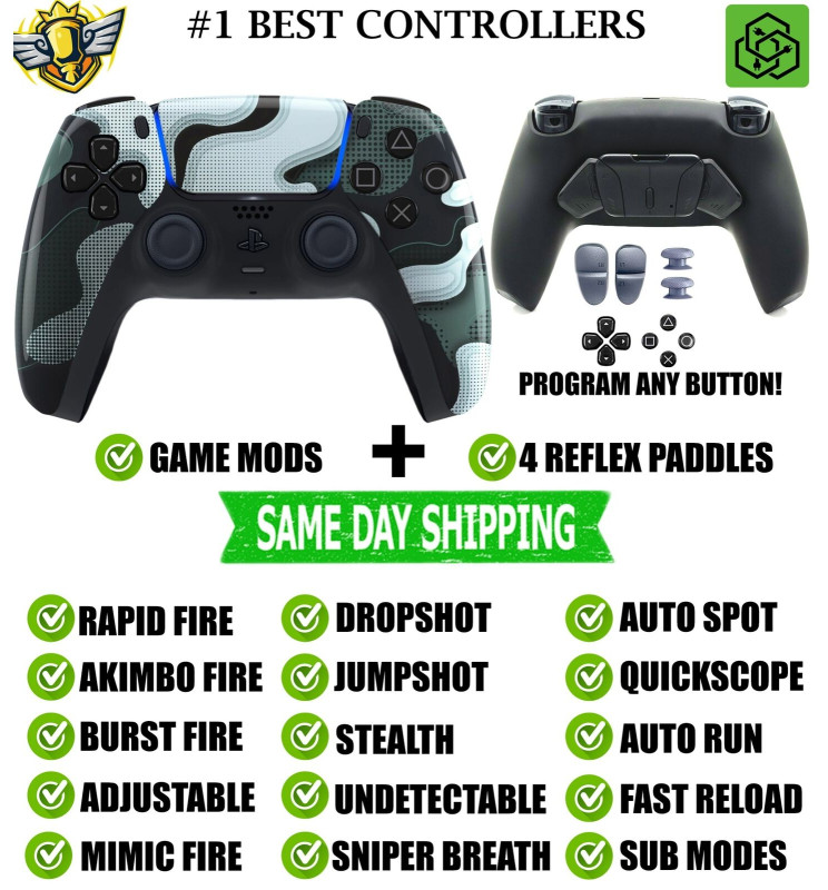 White Digital Camo Pro V4 Modded+4 Paddles Silent Modz Controller for PS5