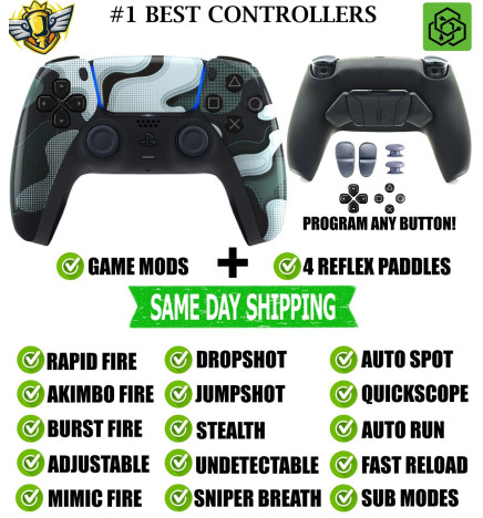 White Digital Camo Pro V4 Modded+4 Paddles Silent Modz Controller for PS5