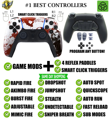 Red Zombie Click Triggers + V4 Modded + 4 Paddles Silent Modz Controller for PS5