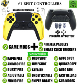 Gold Chrome Click Triggers + V4 MOD + 4 Paddles Silent Modz Controller for PS5