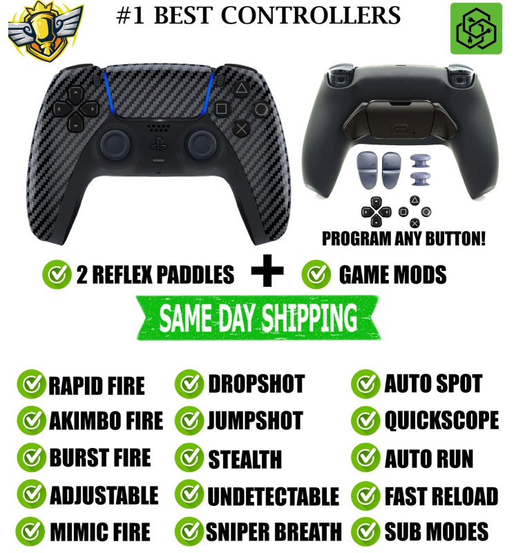 Carbon Fiber V2 Pro Modded + 2 Reflex Paddles Silent Modz Controller for PS5 OEM