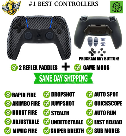 Carbon Fiber V2 Pro Modded + 2 Reflex Paddles Silent Modz Controller for PS5 OEM
