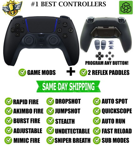 Black V2 Pro Modded + 2 Reflex Paddles New Silent Modz Controller for PS5 OEM