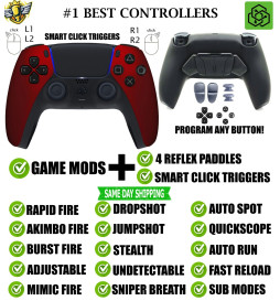 Soft Red Click Triggers + V4 Modded + 4 Paddles Silent Modz Controller for PS5
