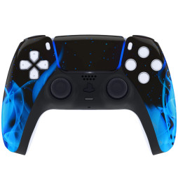 Glossy Blue Flames Faceplate Front Shell Case compatible with PS5 Controller