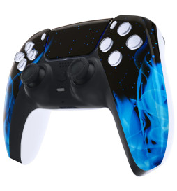 Glossy Blue Flames Faceplate Front Shell Case compatible with PS5 Controller